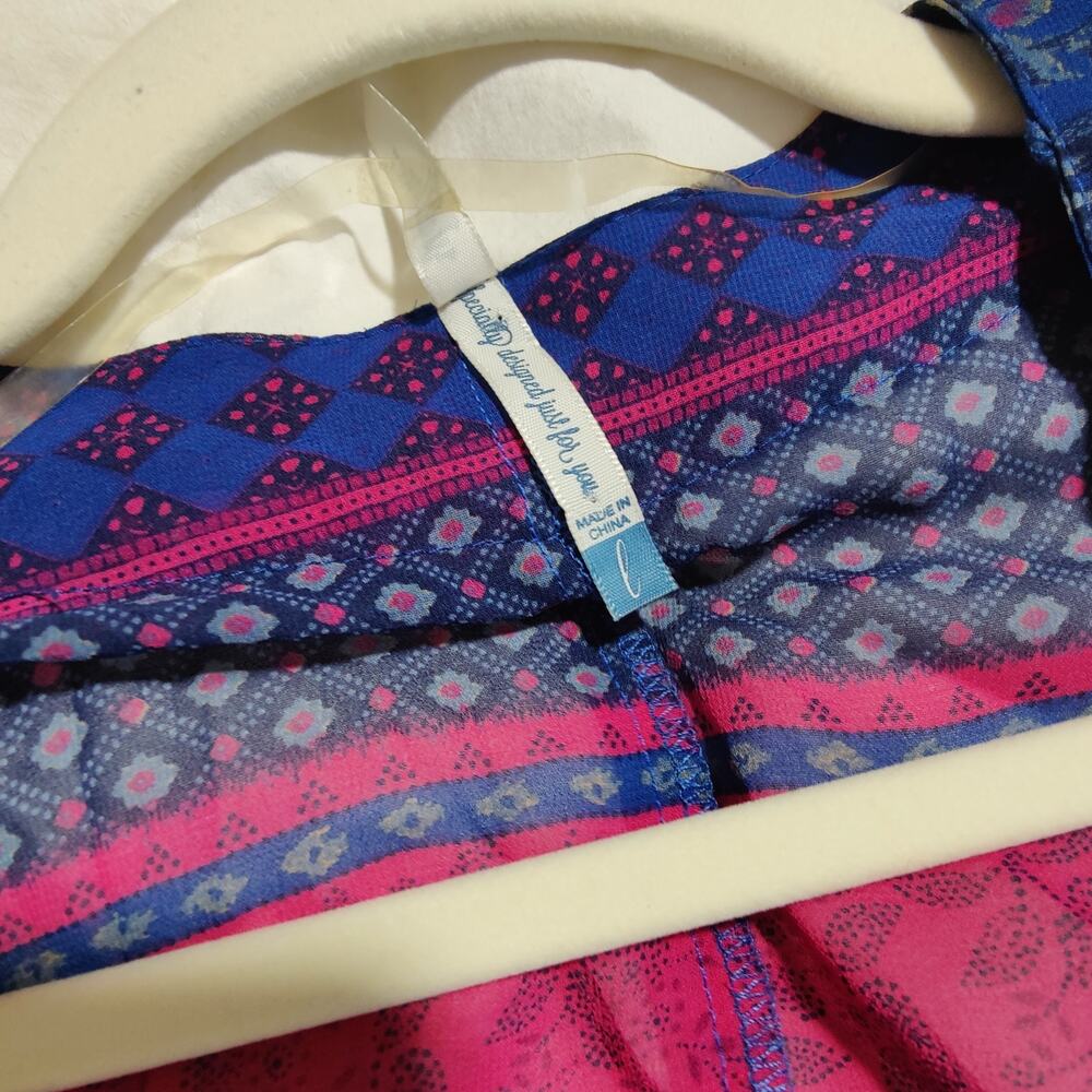Wallflower Floral Patchwork Chiffon Sheer Kimono Blue Pink Sheer Boho L - Picture 7 of 7